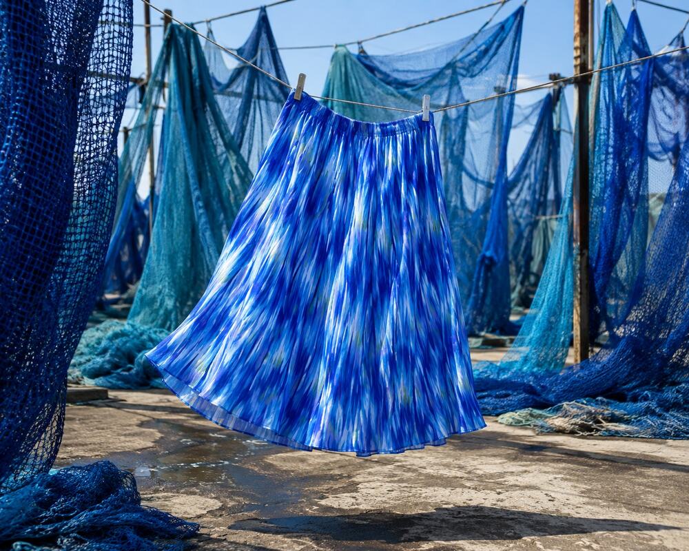 Dressbarn Blue Abstract Print A-Line Midi Skirt Large